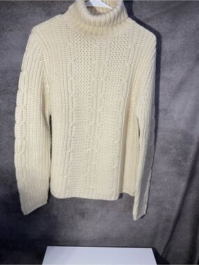 Vintage Tangents Cable Knit Turtleneck Sweater Womens L Cream Wool Blend